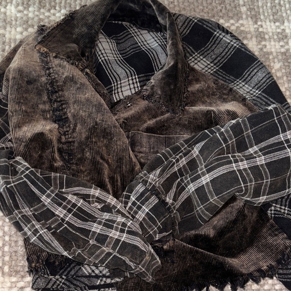 Miss Me Pieced Plaid Washed Corduroy Jacket Plaid Corduroy Jacket - Picture 6 of 6